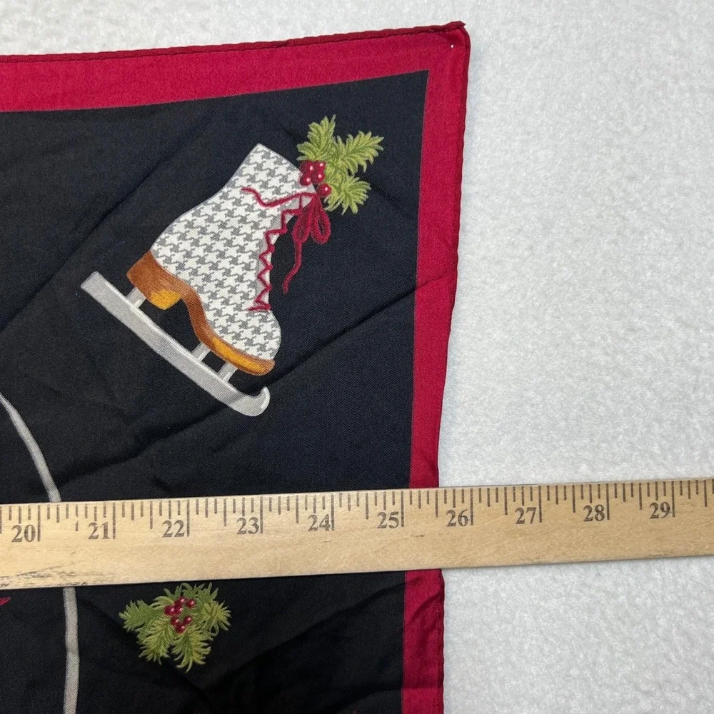 Vintage Style Ice Skate Holly Christmas Scarf Black‎ Red Square Holiday